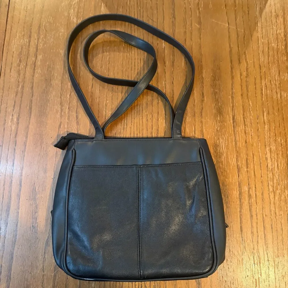 Diamucci Black Shoulder Bag Multi Compartment Zip Purse Organizer Handbag EUC